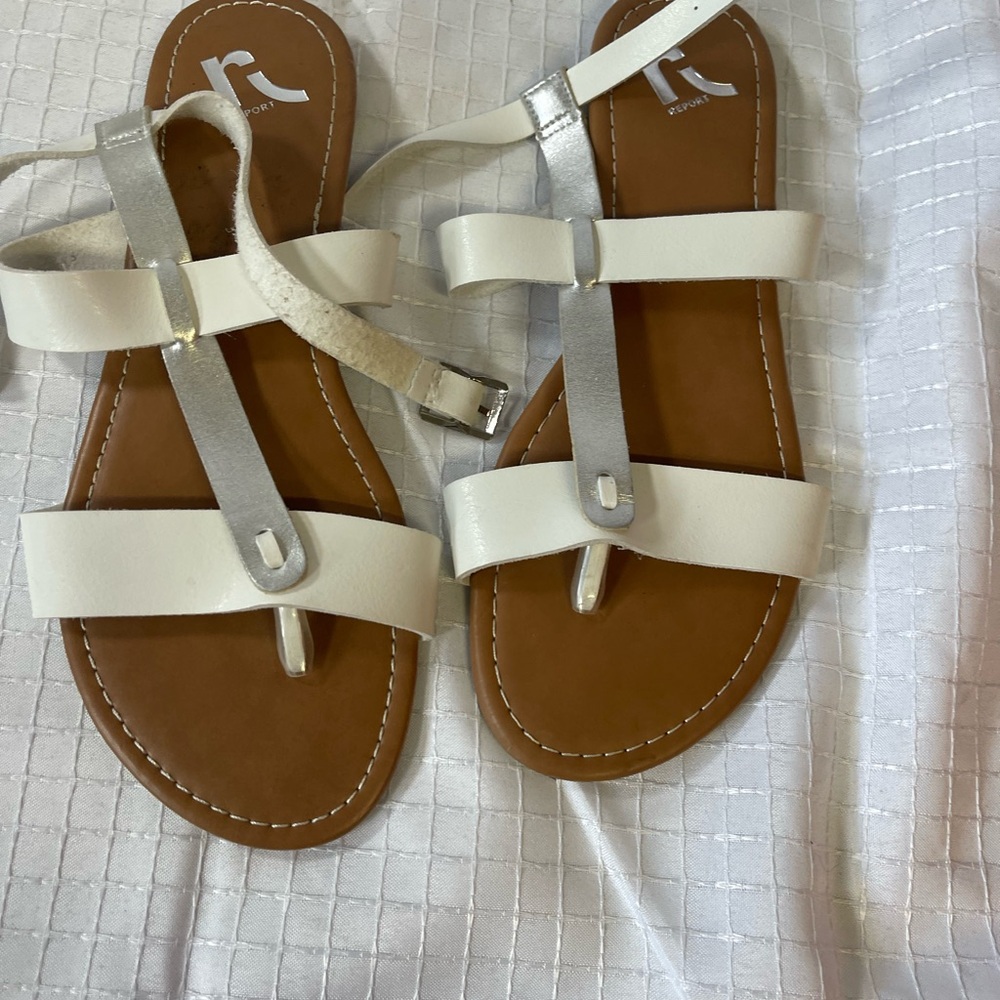 Never Worn Women's White and Silver Sandals